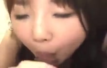 Japanese cutie plays with her lover's cum
